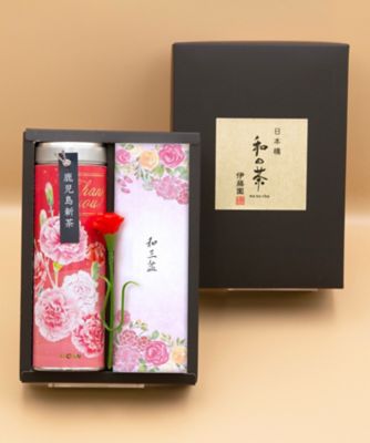 ＜日本橋　和の茶　伊藤園＞【母の日】母の日スリム缶　新茶・菓子セット（鹿児島新茶　翡翠・和三盆）