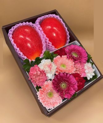 【母の日】０７８．宮崎県産完熟マンゴー２個×アレンジメントフラワー