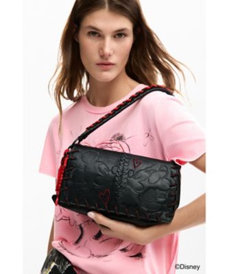Desigual(デシグアル) ショルダーバッグ - 23SAXP22 黒×ピンク×マルチ 刺繍/ショルダーストラップ着脱可 デシグアル Desigual 2WAYストラップショルダーバッグ （ピンク/レッド