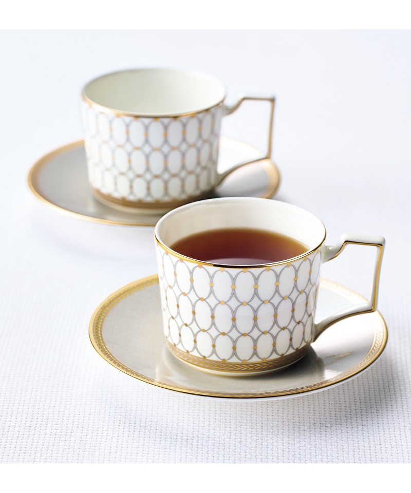 〈ウェッジウッド〉ルネッサンス　グレイ　ティーカップ＆ソーサー　ペア【５６４０７３】