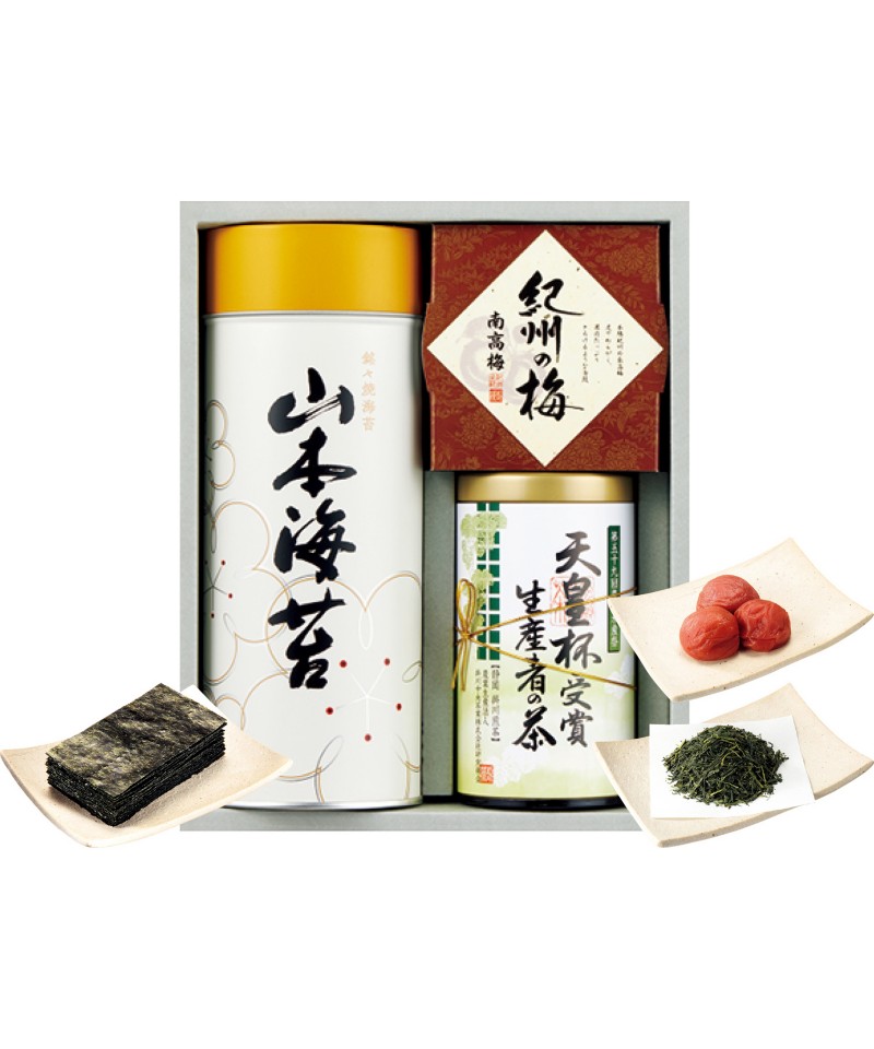 〈山本海苔店〉焼海苔・〈愛国製茶〉銘茶・梅干詰合せ【６７１７１３】