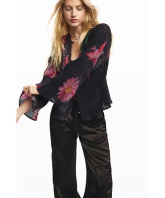 品☆Desigual♡花柄ロングブラウス ピクセル化された花柄のロングスリーブブラウス 26SWBW07
