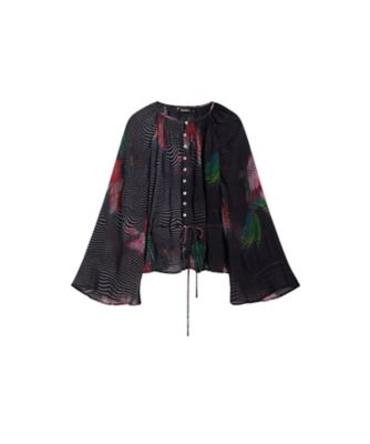 品☆Desigual♡花柄ロングブラウス ピクセル化された花柄のロングスリーブブラウス 26SWBW07