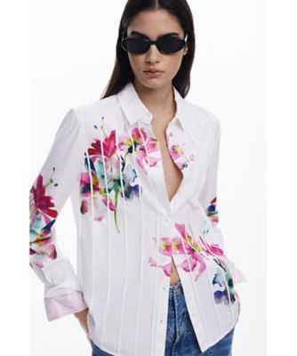 ISSEY MIYAKE WHITE LABEL 花柄長袖プリーツブラウス　２ 5l05331kn0060ia84-1.jpg