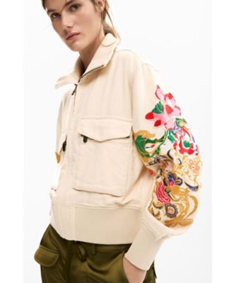 美品 デシグアル Desigual ハワイアンフラワー ジャケット 白 ホワイト 花柄パッチトラックジャケット 26SWEW33 | Desigual (Women