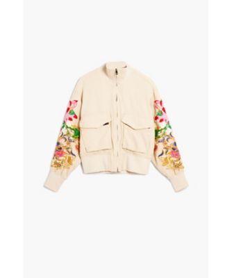 美品 デシグアル Desigual ハワイアンフラワー ジャケット 白 ホワイト 花柄パッチトラックジャケット 26SWEW33 | Desigual (Women