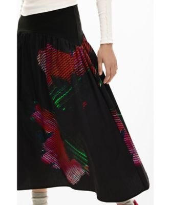 ピクセルフラワー柄のミディスカート 26SWFW02 | Desigual