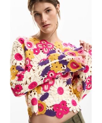Desigualパープルマルチフローラルクロシェ編みクロップドスリーブニット Thick turtleneck sweater purple Women's I Desigual.com
