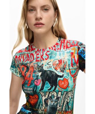グラフィティ柄 猫プリントTシャツ 26SWTKXH | Desigual