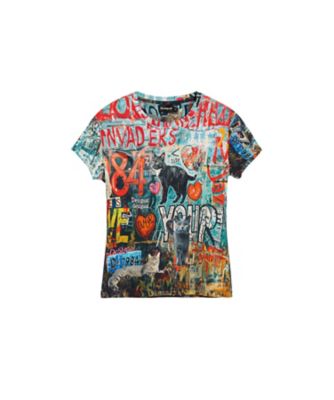 グラフィティ柄 猫プリントTシャツ 26SWTKXH | Desigual