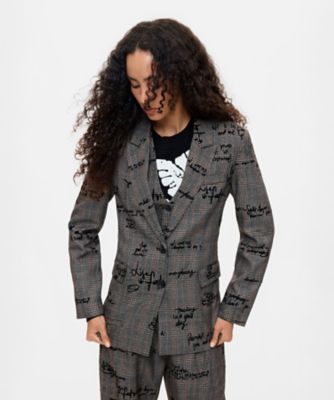 Desigual メタリックシルバー ジャケット XL レタリングチェックジャケット 26WWEWXG | Desigual (Women