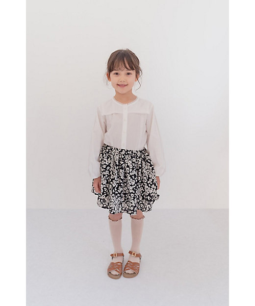 【SALE】リトルクローゼット kids Gather skirt black flower スカート