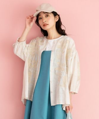 ＜sab street my standard (Women/大きいサイズ)＞ストライプ×フラワーエンブロイダリーシャツ　プラスサイズ　３３－０１－６５００
