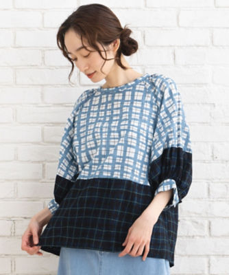 ＜sab street my standard (Women/大きいサイズ)＞ストライプ＆チェックカラーコンビブラウス　３３－０１－６５０３