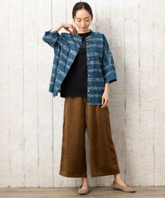 ボタニカルボーダープリントシャツ　プラスサイズ