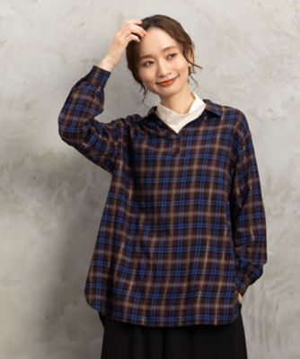 ＜sab street my standard (Women/大きいサイズ)＞起毛ラメチェックブラウス　プラスサイズ　３３ー０１ー６５８６