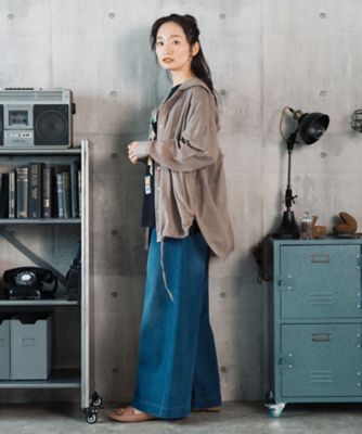 Rogique ピンストライプシアーフーディブラウス 33－01
