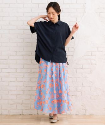 リネンライクサイドドロストシャツ　プラスサイズ　３３０３６６４９