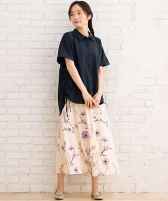 リネンライクサイドドロストシャツ　プラスサイズ　３３０３６６４９