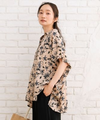 sab street my standard (Women/大きいサイズ)/サブストリート マイスタンダード ＩＮＤＥＳＩＧＮ　リーフプリントワイドシャツ　プラスサイズ　３３ー０３ー６６５３