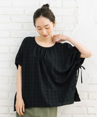 ヴィンテージギンガムジョーゼットブラウス プラスサイズ 33ー03ー