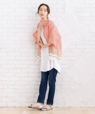 Rogique グラデーションストライプフレンチロゴシャツ プラス