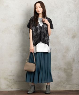 クロシェ風レースボレロ×ボーダータンクアンサンブル　プラスサイズ