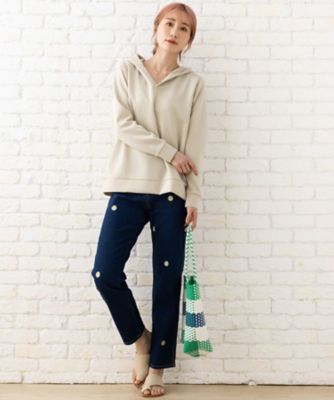【大きいサイズ】 9号・15号・19号 FONTLAB ダイヤ＆マーガレット刺繍Tシャツ FONTLAB ダイヤ＆マーガレット刺しゅうDENIM | sab