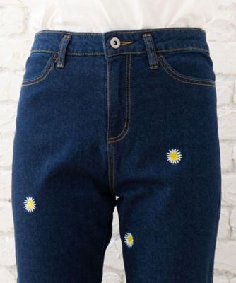【大きいサイズ】 9号・15号・19号 FONTLAB ダイヤ＆マーガレット刺繍Tシャツ FONTLAB ダイヤ＆マーガレット刺しゅうDENIM | sab
