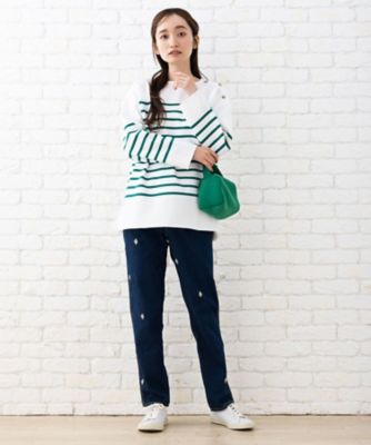 【大きいサイズ】 9号・15号・19号 FONTLAB ダイヤ＆マーガレット刺繍Tシャツ FONTLAB ダイヤ＆マーガレット刺しゅうDENIM | sab