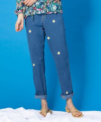 サブ ストリート（sab street）/【大きいサイズ】 9号・15号・19号 FONTLAB ダイヤ＆マーガレット刺しゅうDENIM FONTLAB ダイヤ＆マーガレット刺しゅうDENIM プラスサイズ