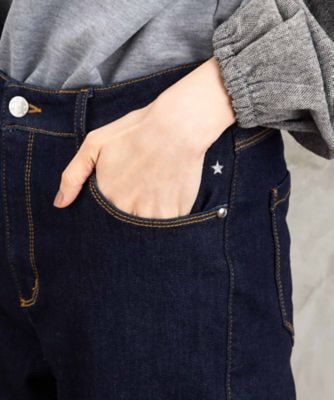 【ＦＯＮＴＬＡＢ】ＬＹＣＲＡ・ＲＥＰＲＥＶＥ　スター刺繍裏起毛ストレートデニムパンツ　プラスサイズ　３３ー１２ー１５１４