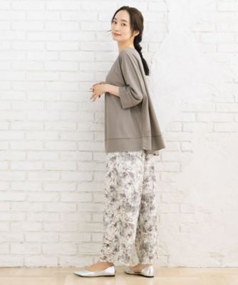 フラワージャカードワイドパンツ プラスサイズ 33ー12ー1639