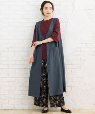 フラワージャカードワイドパンツ プラスサイズ 33ー12ー1639