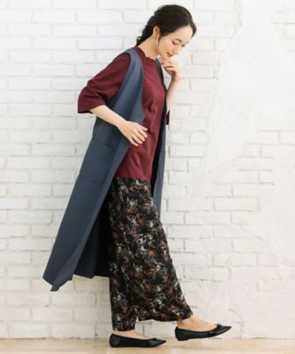 フラワージャカードワイドパンツ プラスサイズ 33ー12ー1639