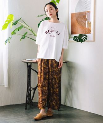 フラワージャカードワイドパンツ プラスサイズ 33ー12ー1639