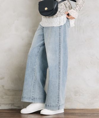 Rogique サイドステッチデニムワイドパンツ プラスサイズ 33