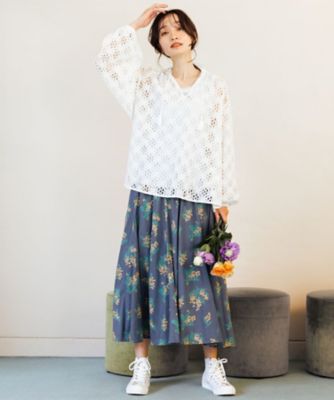ＩＮＤＥＳＩＧＮ　ミモザプリントスカート　プラスサイズ