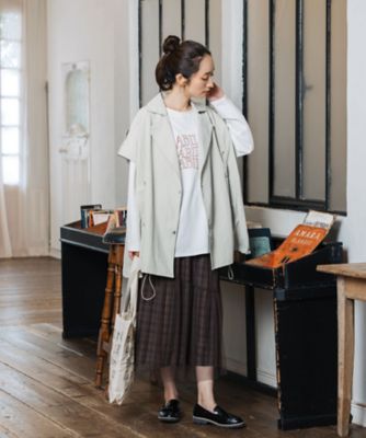 チェック×チュールレイヤードスカート　プラスサイズ