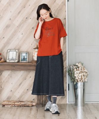Rogique 配色ステッチアシメポケットデニムスカート プラス