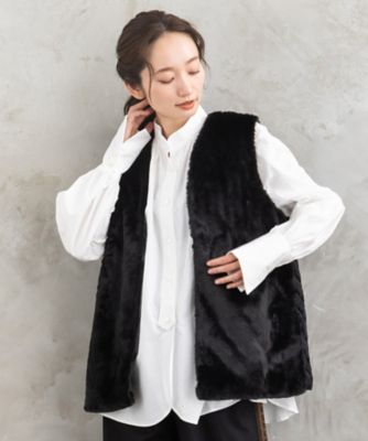 【送料無料】sab street my standard (Women/大きいサイズ)/サブストリート マイスタンダード FONTLAB カットベロア×フェイクファー コンビジレ 33ー23ー5440 ブラック(00) 衣料品【三越伊勢丹/公式】