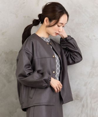 【送料無料】sab street my standard (Women/大きいサイズ)/サブストリート マイスタンダード FONTLAB マシュマロレザーライクブルゾン プラスサイズ 33ー23ー5447 チャコールグレー(10) コート・ジャケット【三越伊勢丹/公式】