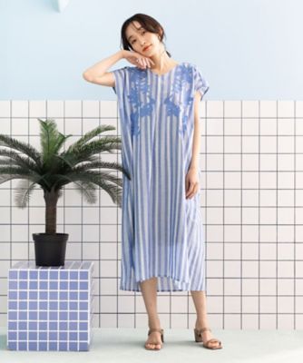 sab street my standard (Women/大きいサイズ)/サブストリート マイスタンダード ストライプ×フラワーエンブロイダリーワンピース　プラスサイズ　３３－３０－９３６３