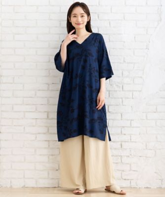＜sab street my standard (Women/大きいサイズ)＞リーフストライプＶネックワンピース　３３－３０－９３７０
