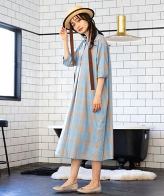サブストリートマイスタンダード　チェック前開きタックワンピース　15号　ゆったり トーンオントーンチェックワンピース | sab street my standard