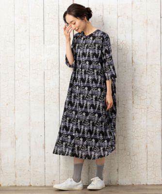 ボタニカルボーダープリントワンピース