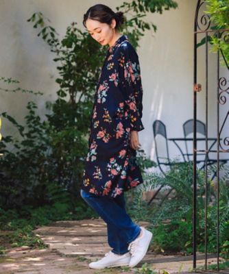 INDESIGN フラワーブーケプリントシャツチュニック 33ー30