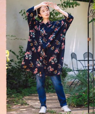 INDESIGN フラワーブーケプリントシャツチュニック 33ー30