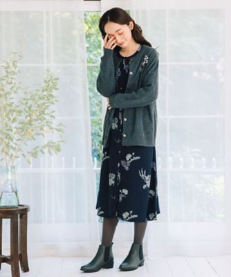 INDESIGN フラワープリントピンタックワンピース 33ー30ー