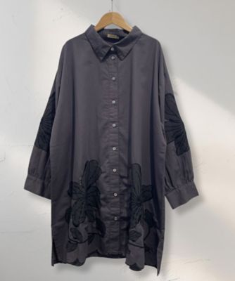 【送料無料】sab street my standard (Women/大きいサイズ)/サブストリート マイスタンダード INDESIGN フラワーエンブロイダリーシャツチュニック 33ー30ー9634 チャコール(10) ワンピース・ドレス【三越伊勢丹/公式】